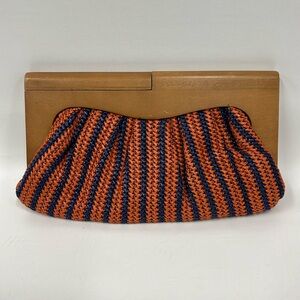 Urban Expressions Marina Clutch Woven Straw‎ Handbag MOD Wood Handle